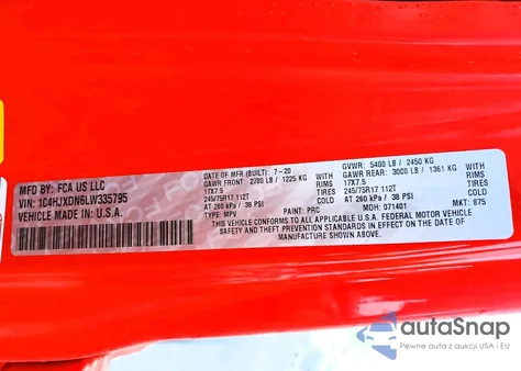 2020 Jeep Wrangler Unlimited Sport from USA, damaged, VIN 1C4HJXDN6LW335795